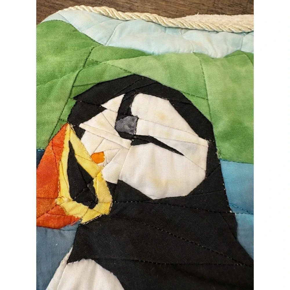 Vintage Handmade Puffin Quilt Pillow Cover 10